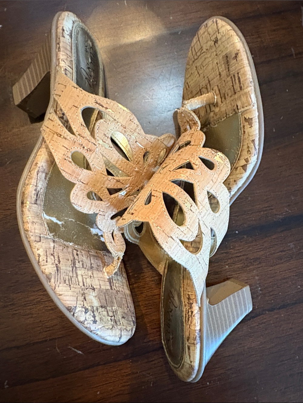 Eurosoft Gold Cork Upper Cushioned Stacked Heels Slide Sandals